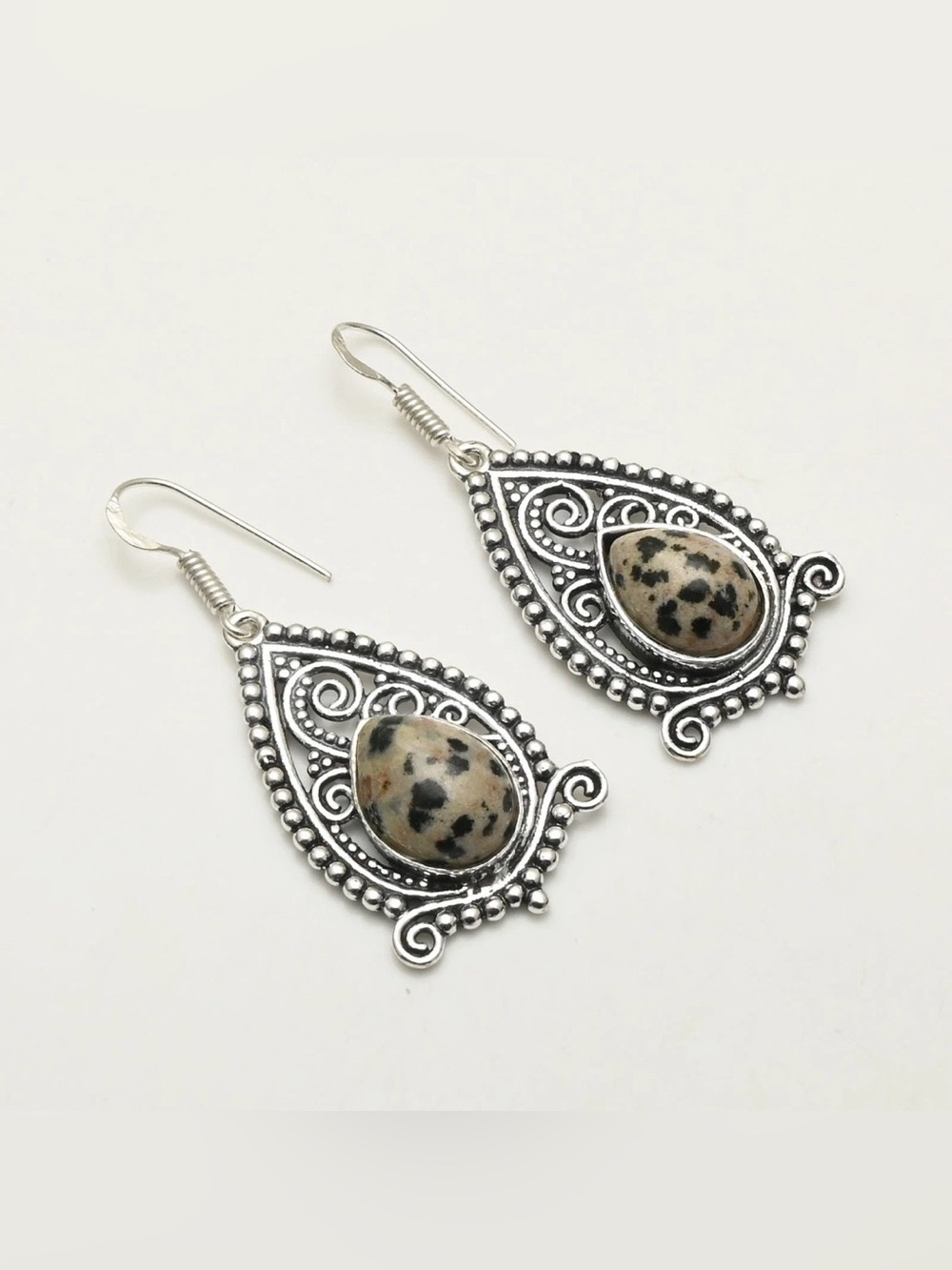Dalmatian Jasper Gemstone Artisan Handcrafted Drop Dangle Earrings